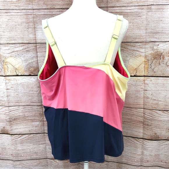 Lands' End Asymmetrical Colorblock Yellow Pink Blue Tankini Top Size 24W - Picture 6 of 11